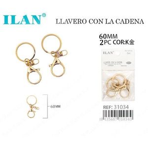 Portachiavi Ilan con catena da 60 mm color oro, set da 2 pezzi - Product Image 1