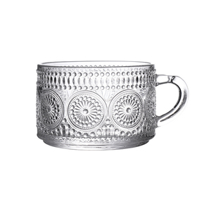 Vasos de café helado vintage de 15 <span class=keywords><strong>oz</strong></span>, tazas de vidrio en relieve transparente, tazas de vidrio con asas para fiestas de picnic - Product Image 1