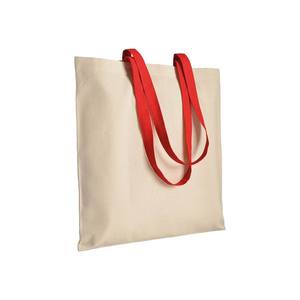 Bolsa de Compras de Algodón Natural Grande con Asas Rojas - Product Image 1