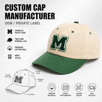 Gorra de Béisbol de Dos Tonos con Bloques de Color, Parche Personalizado, Logotipo Bordado en Chenille, Algodón Suave, para Moda Urbana