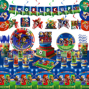 Articles de fête sur le thème du football pour les jours de match, décorations d'anniversaire pour les fans de football, <span class=keywords><strong>vaisselle</strong></span> jetable, assiettes en papier, nappe, bannière - Product Image 1