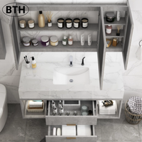Meuble-lavabo rectangulaire de luxe moderne avec miroir intelligent et plateau en marbre élégant