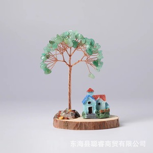 เครื่องประดับต้นคริสตัลนำโชคพร้อมฐานไม้รูปบ้านการ์ตูน งานแฮนด์เมด ของตกแต่งบ้าน ของขวัญงานฝีมือ - Product Image 3