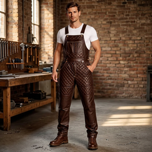 JNA GROUP <b>Men's</b> Brown Leather CE Certified Waterproof Work Coverall Abrasion Resistant Quilted Design <b>Overalls</b> - Product Image 5
