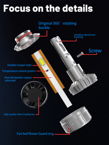 หลอดไฟหน้า LED T2 3875 17000lm 170W ชิป LED H1 H7 H4 H11 9005 9012หลอดทองแดงคู่กำลังแรงสูง - Product Image 3