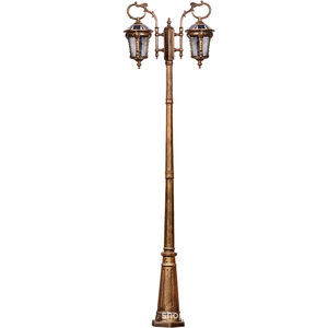Lampadaire de jardin en laiton à double tête avec abat-jour en verre, lumière LED blanc chaud 2700K, IP66, détecteur de mouvement, alimentation solaire, garantie 10 ans - Product Image 1