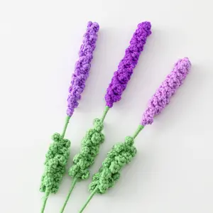 도매 사용자 정의 모직 니트 크로 셰 뜨개질 라벤더 식물 공예 새로운 디자인 뜨개질 인공 라벤더 꽃 가정 장식