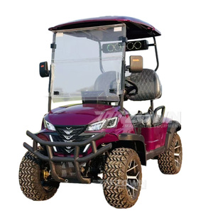 Voiturette de golf élévatrice 2 places bordeaux avec barre lumineuse LED sur le toit et sièges matelassés noirs pour transport privé et visites de villas - Product Image 2
