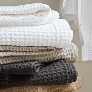 ด่วนแห้งสีขาววาฟเฟิลผ้าขนหนูที่กำหนดเองผ้าฝ้าย100% วาฟเฟิลสานผ้าขนหนูอาบน้ำ