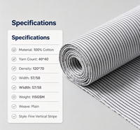 Tissu 100% Coton Teint Fil à Rayures Verticales Fines Légères 40S 115GSM Tissage Uni pour Chemises, Pantalons, Robes, Textiles de Maison, Filles