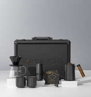 Ensemble de café filtre manuel noir pour camping en plein air avec étui en aluminium, moulin à café portable et bouilloire à bec de cygne, coffret cadeau