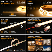 Tira de Luces LED COB de 20m, 24V, Chip on Board, Ultra Flexible, Sin Puntos, Blanco Cálido, Frío, Neutro, Personalizable, Directo de Fábrica