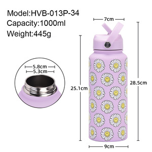2025 nuevo hervidor deportivo de acero inoxidable gran capacidad de 1L Taza <span class=keywords><strong>Termo</strong></span> de impresión mango portátil pajita para regalos de negocios vacío - Product Image 5