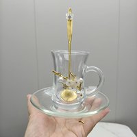Tasse et soucoupe en verre faits à la main, style arabe, avec décorations faites à la main, ensemble de tasses à thé et à café, tasse à thé turque