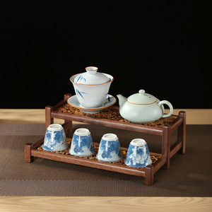 Chinese Style Solid Wood Walnut Multi Layer Tea Set Storage Shelf Desktop Tea Ceremony Cup Drying Rack - Product Image 4