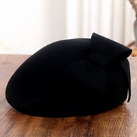 Béret en laine vintage français avec grand nœud pour femme, chapeau en feutre de laine australienne, chapeau d'artiste peintre, élégant pour l'automne et l'hiver