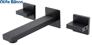 Guangdong Salle de bain 3 trous Vieux montage <span class=keywords><strong>mural</strong></span> Robinets de lavabo de salle de bain Mélangeur de lavabo dissimulé en or brossé Robinet chaud et froid - Product Image 3