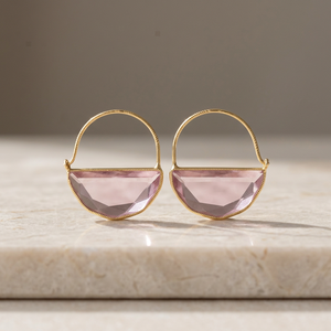 Pendientes de Hombre con Circonita Rosa Hidroplacada, Forma de Media Luna, Plata sobre Latón, Hechos a Mano - Product Image 2