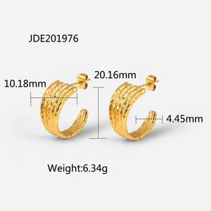 ต่างหูห่วงทรงพัดแบบใหม่ สแตนเลสสตีลสีทอง สำหรับผู้หญิง - Product Image 6