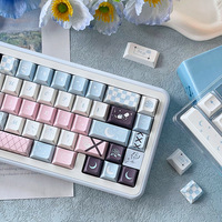 Ensemble de touches de clavier personnalisées en PBT avec sublimation par transfert thermique sur cinq faces, motif lune et étoile, bleu pastel rose, pour clavier mécanique, profil OEM