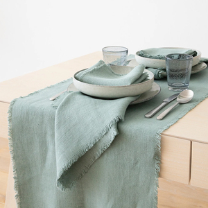 OEM ODM Custom Eco-friendly Heavy Washed Rustic Style <strong>Table</strong> Cloth Linen Fabric <strong>Table</strong> <strong>Runner</strong> with Fringes - Product Image 2