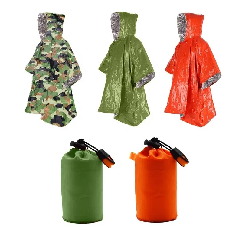 Impermeável À Prova De Água De Emergência Filme De Alumínio Poncho Descartável Isolamento A Frio Rainwear Cobertores Survival Tool Camping Equipment