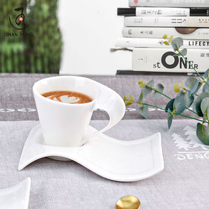 DianTong Bo Lang Series 200ml Restaurant White Printed Ceramic Coffee <strong>Cups</strong> Logo Customer Porcelain Espresso <strong>Cup</strong> Tea <strong>Cup</strong> <strong>Saucer</strong> - Product Image 1