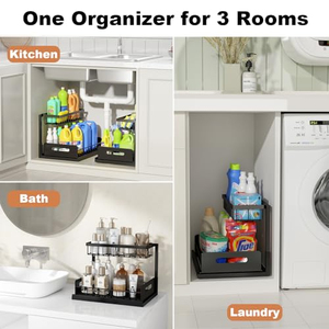 ชั้นวางของใต้ซิงค์แบบเลื่อนได้ 2 ชั้น US Kitchen Slide สำหรับจัดเก็บของในห้องน้ำและห้องครัว ทำจากโลหะ - Product Image 2