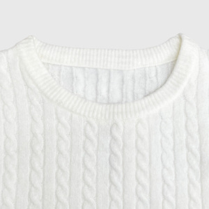 Suéter Casual de Punto Trenzado de Manga Corta Transpirable Blanco para Mujer - Product Image 5