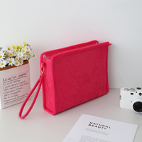Tas Kosmetik Perjalanan Outdoor Portabel Terry Pink Resleting Personalisasi Ramah Lingkungan Grosir Harga Spesial untuk Wanita