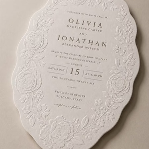 Cartes d'invitation personnalisées de luxe en papier coton avec gaufrage, impression en relief, découpe et logo en relief aveugle – Modèle 465 - Product Image 2