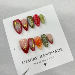 Venta al por Mayor de 10 <span class=keywords><strong>Uñas</strong></span> Postizas Pintadas a Mano con Gel, <span class=keywords><strong>Hermosas</strong></span> <span class=keywords><strong>Uñas</strong></span> Acrílicas Hechas a Mano de Lujo, <span class=keywords><strong>Uñas</strong></span> Postizas de Alta Calidad - Product Image 1