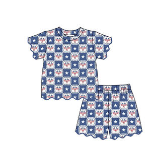 Conjunto Infantil GSSO3550 Personalizado para Niña, Camiseta de Manga Corta con Estampado de Estrellas Azules y Bandera del 4 de Julio, Venta al Por Mayor - Product Image 1