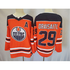 Jersey de Hockey sobre Hielo Personalizado, Azul, Naranja y Blanco, con Emblema de Gota de Aceite, Cuello en V, Sublimado, de Poliéster, para Hombre y Mujer - Product Image 2