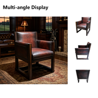 Fauteuil d'appoint vintage Art Déco en cuir véritable avec structure en bois massif et garniture cloutée pour hôtel, maison, salon