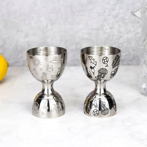 ที่ตวงค็อกเทลแบบสองด้าน Tiki Etching ขนาด 30/60 มล. (1+2 ออนซ์) ทำจากสแตนเลส พร้อมสเกลวัดหน่วยออนซ์ - Product Image 1