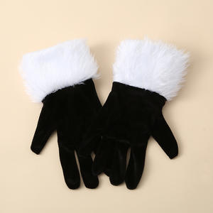 Étiquette de soirée du réveillon de Noël - Gants courts en velours doré avec poignets en fourrure blanche - Product Image 1