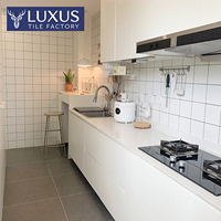 Carreaux de sol petits, mats et antidérapants Lukashi 300x300mm, épaisseur 9mm, pour cuisine et mur de douche ; Carreaux en céramique gris et blanc, style minimaliste