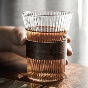 Tazas de Vidrio para Té y Café con Relieve Vertical, Taza de Vidrio Borosilicato con Funda de Cuero, Venta al Por Mayor - Product Image 2