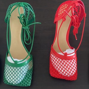 Chaussures à talons hauts pour femmes, style occidental, en maille respirante, à lacets, bout pointu, mode été 2021, sandales habillées - Product Image 4