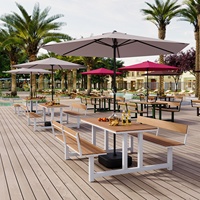 Ensemble table et chaise d'extérieur monobloc pour hôtel, avec dossier, structure en fer, design minimaliste moderne, parasol intégré, démontable, pour salon de thé