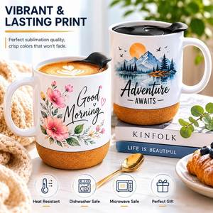 Wholesale 350Ml 12Oz Gift Office Base Sublimation Blank Ceramic Matte Coffee Mug With Cork Bottom and <b>Plastic</b> <b>Sliding</b> Lids - Product Image 6