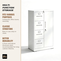 Armoire de classement en acier blanc avec 4 tiroirs et porte verrouillable pour le rangement multifonctionnel de documents et fournitures de bureau