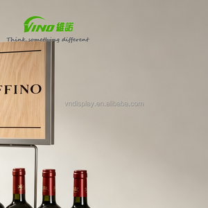 Support à bouteilles de vin en bois naturel avec cadre métallique, logo personnalisé, moderne et écologique, pour comptoir de magasin de détail et présentoir à spiritueux - Product Image 4