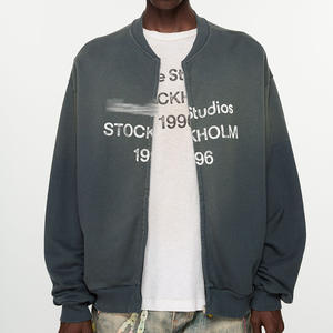 Giacca autunnale in metallo Vintage lavata strappata a spruzzo ampia felpa Casual con colletto con cappuccio foderato con cerniera - Product Image 1