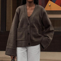 Européen américain décontracté chaud à manches longues couleur unie tricoté Cardigan automne simple boutonnage Offre Spéciale pull avant Logo bouton