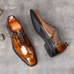 New Genuine Leather Men's square Toe <b>Height</b> <b>Increasing</b> Fashion-colored Patchwork Pattern Leather <b>Shoes</b> with Side Details - Product Image 1
