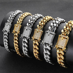 สร้อยคอแบบ Cuban Link ชุบทองคำขาว ประดับเพชรซิคอน ตัวล็อคสแตนเลส เหมาะสำหรับงานปาร์ตี้ของผู้หญิง ขายดีสไตล์ฮิปฮอป - Product Image 1