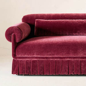 أريكة مخصصة بتنورة مطوية من القطيفة البنفسجية مع شراشيب، أريكة نهارية للفنادق، كنبة لغرفة المعيشة، أريكة زفاف بشرّابات - Product Image 6