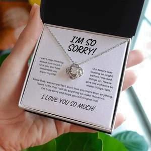 Collier Pendentif Nœud d'Amour en Argent et Cuivre avec Carte Texte Personnalisée - Cadeau de Pardon et de Réconciliation pour Partenaire - Product Image 2